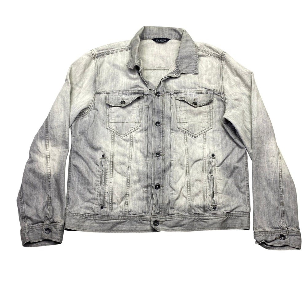 Rocawear Mens Gray Washed Denim Trucker Jacket Button Up Casual Outerwear Sz M